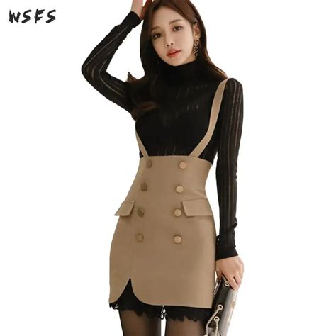 2 Pieces Sets Womens Suit Black Turtleneck Sweater 2019 Bodycon Khaki