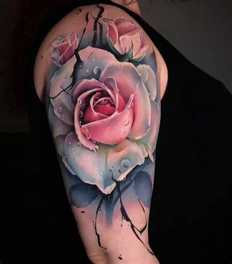 Realistic Rose Tattoo On Shoulder TATTOOGOTO