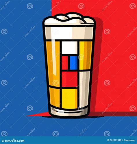 Colorful Cartoon Beer Glass On De Stijl Background Stock Illustration