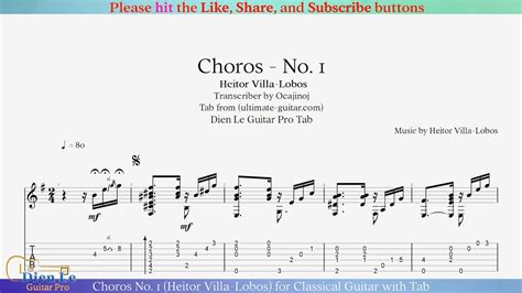 Choros No 1 Heitor Villa Lobos For Classical Guitar With Tab YouTube