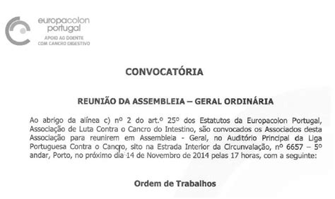 ConvocatÓria ReuniÃo Da Assembleia Geral OrdinÁria 14 11 2014 17 Horas Europacolon