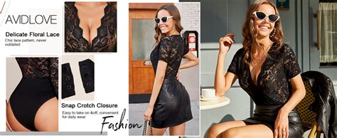 Avidlove Womens Lace Bodysuit Deep V Lingerie Bodysuit Sexy Bodysuit Top With Snap Crotch