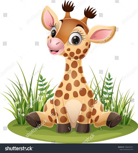 Cartoon Little Giraffe Sitting Grass Stock Vector (Royalty Free ...