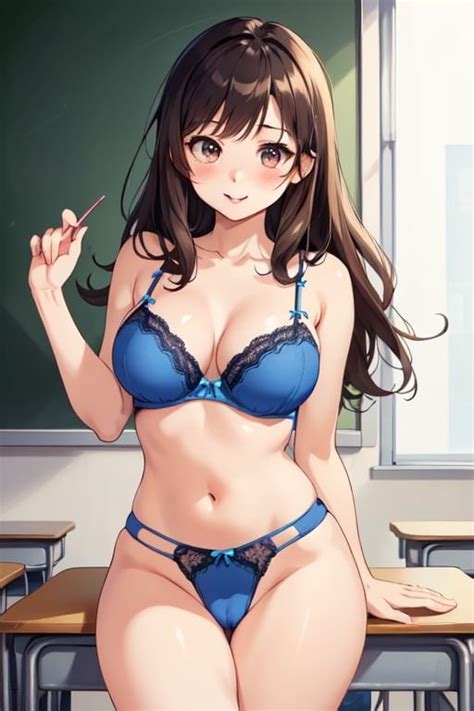Sexy Anime Kawaii Nua Professora Morena Menina Seios Em Topless Posando Nua E Em Lingerie Em Sua