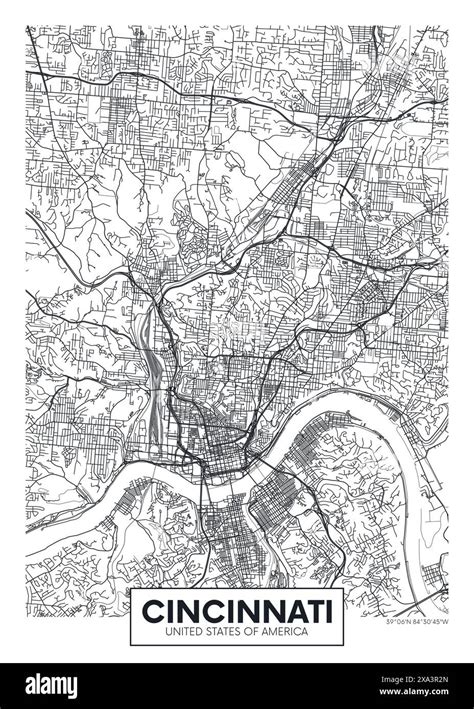 City Map Cincinnati Urban Planning Travel Vector Poster Design Stock