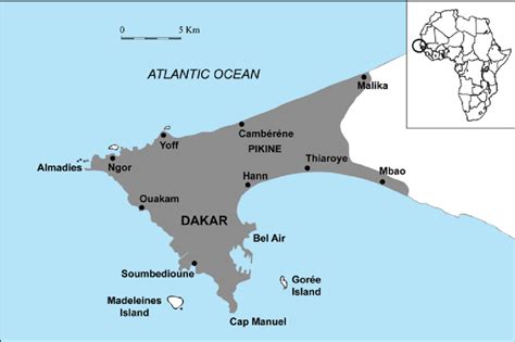 Map of Cap Vert peninsula, Senegal. doi:10.1371/journal.pone.0001495 ...