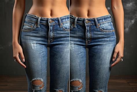 Premium Photo Blue Jeans With A Womans Waist Showing Before And After