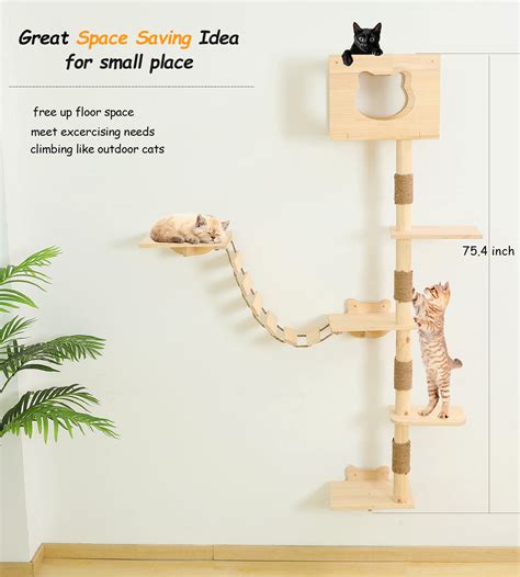 Cat Tree House Wall Mounted For Indoor Cats Climbing Shelves And