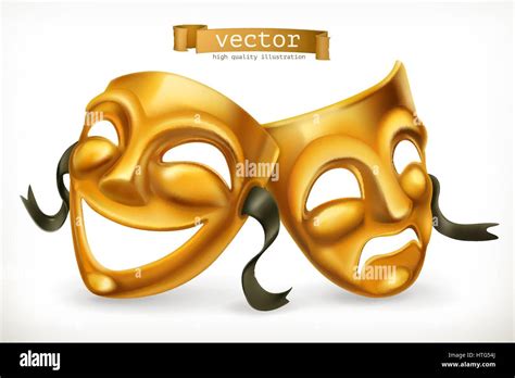 Gold Theatrical Masks Comedy And Tragedy D Vector Icon Stock Vector