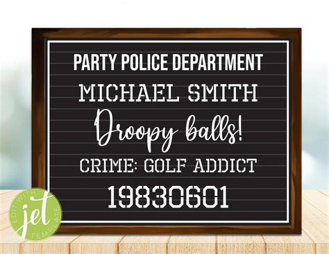 Fully Editable Birthday Party Mugshot Mugshots Prop Signs Mug Shot