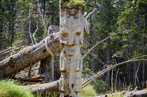 Historic Totem Poles Sgang Gwaay Ninstints Haida Gwaii Stock Image