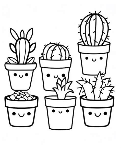 Premium Photo A Line Drawing Of A Group Of Potted Plants With Faces