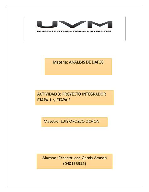 Proyectos I Y H Proyetos Materia Analisis De Datos Actividad