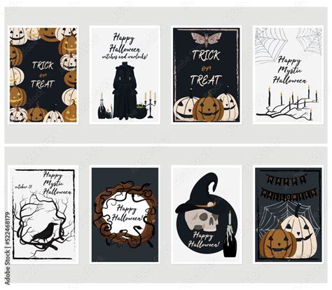 Collection of Happy Halloween cards. Vector Halloween illustrations for ...