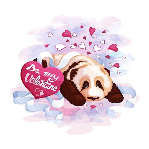 Cute Panda And Postcard Heart Valentine S Day Premium Vector