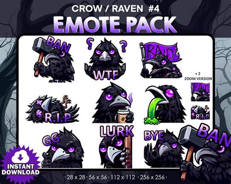 9 Raven Crow Emotes Bundle Pack 2 Twitch Youtube Discord Killers Spooky Scary Twitch Emotes