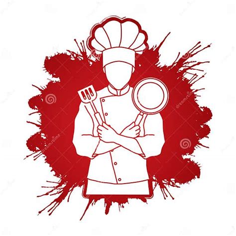 Chef Cook Standing Crossed Arms With Pan And Spatula Stock Vector