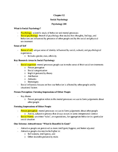 Psyc 201 Chapter 12 Social Psychology Notes and Key Concepts - Studocu