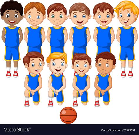 Cartoon basketball kids team in uniform Royalty Free Vector