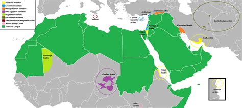 Map of all varieties of Arabic outside of the Arab League member states ...