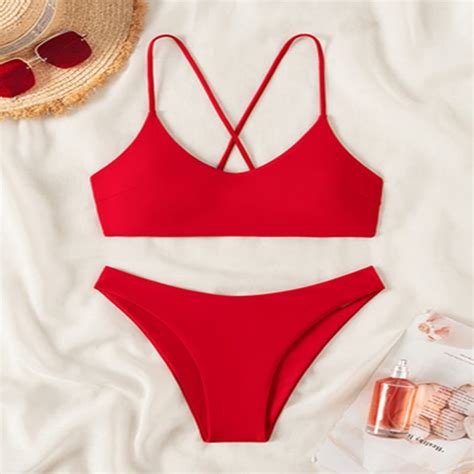 Generic New Pure Color Sling Split Swimsuit Sexy Pure Desire Bikini Beach Hot Spring