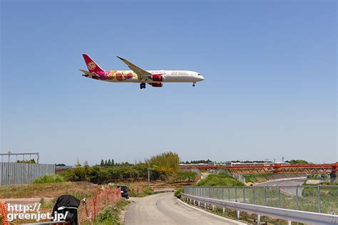 成田で飛行機～キレイなカーブと吉祥b787 Mgt Greenjet 飛行機撮影記