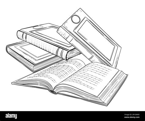 Outline Style Stack Of Books With Hardcover Vector Illustration