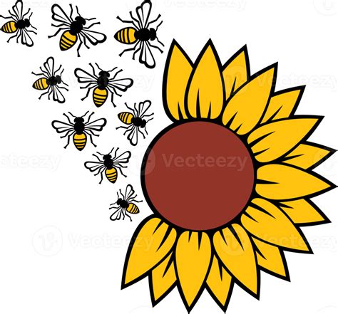 Sunflower and Bee 12227526 PNG