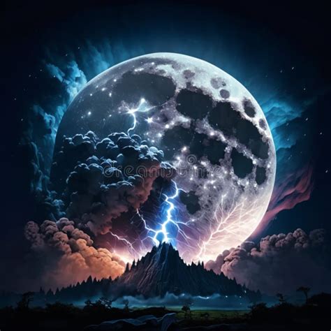 Fantasy Landscape With A Tree And A Full Moon D Illustration Ai