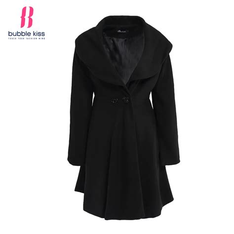 Formal Elegant Winter Coats Women Black Basic Full Sleeve Solid Color Overcoat Bubblekiss-in ...