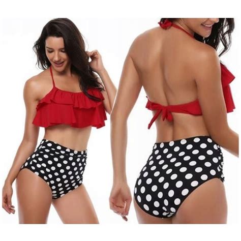Strój Kąpielowy Wysoki Stan Hiszpanka Falbanka Bikini Retro XL 15700515494 Allegro pl