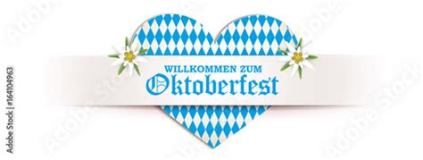 Willkommen Zum Oktoberfest Rauten Herz Mit Banner Und Edelwei