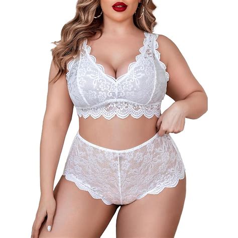 Plus Size Lingerie Set For Women Sexy Lace Halter Bralette High Waist Panty Set Fruugo Uk