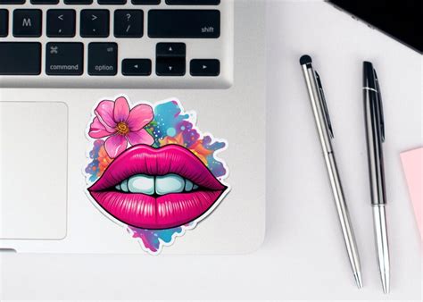 Pink Lips Floral Sticker Lips Sticker Floral Sticker Groovy - Etsy