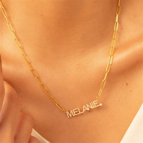 14k Gold Name Necklace Diamond Name Necklace Silver Pave Name Necklace Personalized Choker