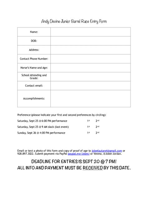 Fillable Online Junior Barrel Race Entry Form 2021 Kingsmenrodeo Org