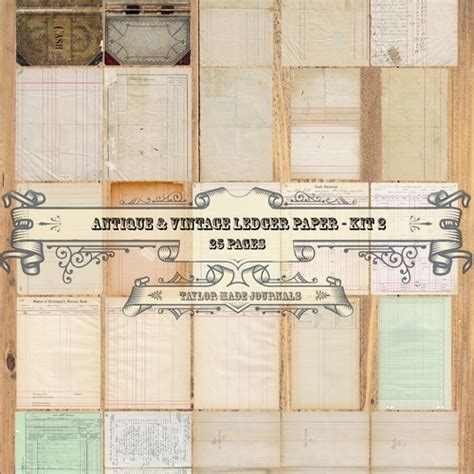 Vintage Ledger 10 Sheets Digital Junk Journal Kit Etsy