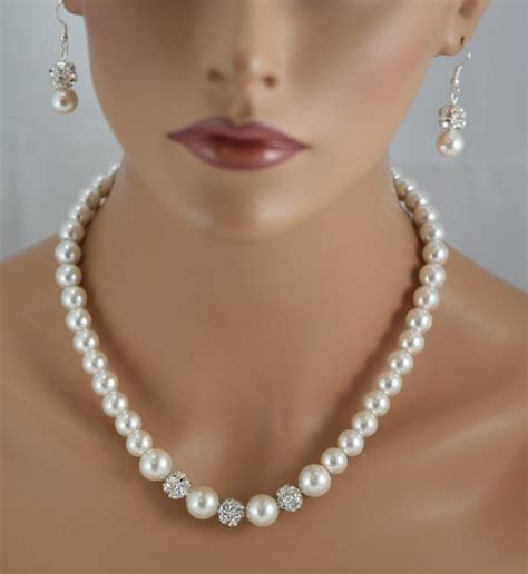 Cream Colored Pearl Necklace With Rhinestone By Bazinedezine