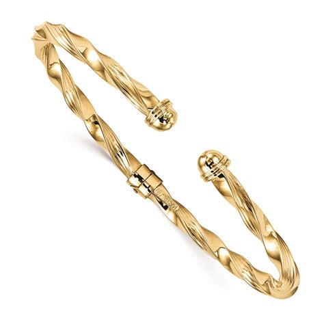 Twisted And Hinged Torque Bangle Bracelet 14k Yellow Gold Q374