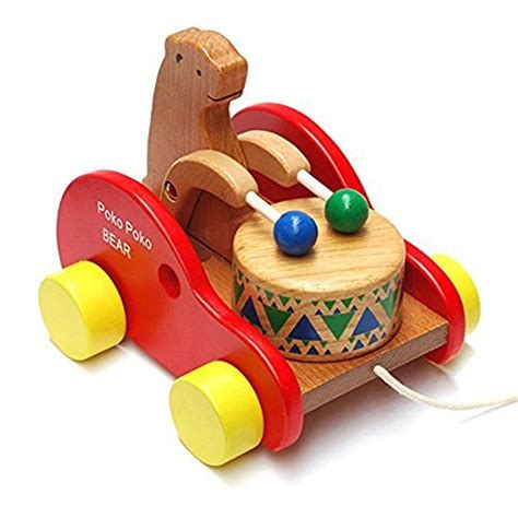 MAX HERO Bear Knock the Drum Wooden Push and Pull Toys for Toddlers ...