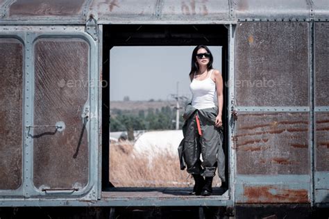 Portrait beautiful soldier women wearing navy soldier uniform ,sunglass ...