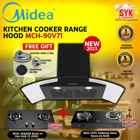 SYK Midea MCH-90V71 Cooker Hood and Hob Set Kitchen Appliances Gas ...