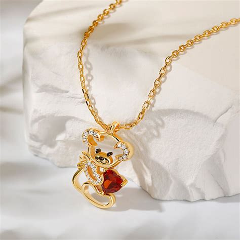 Jeulia Fall In Love Teddy Bear And Heart Sterling Silver Necklace Jeulia Jewelry