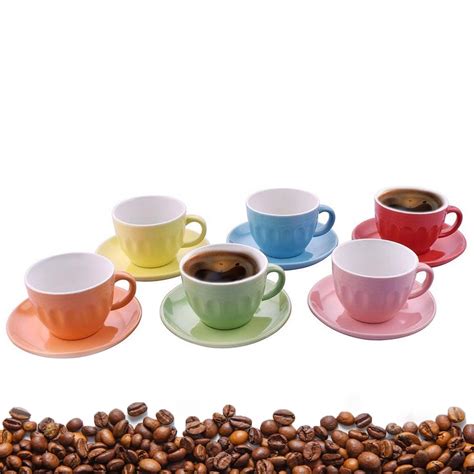 Jogo 6 Xícaras De Café Chá Suporte Pires Coloridas 210 ml Shopee