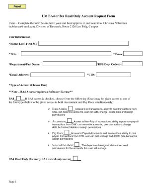 Fillable Online Research Umd UM BA4 Or BA Read Only Account Request