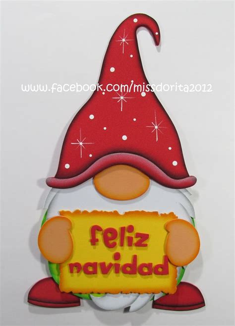 A Red Gnome Holding A Sign That Says Feliz Naviddo On It