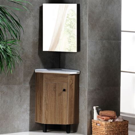 Rustic Floating Corner Bathroom Vanity Single Sink Small Vanity Cabinet