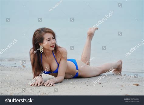 Beautiful Sexy Woman Blue Bikini Lying Stock Photo Shutterstock
