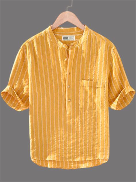 mens cotton mustard yellow kurta shirt  pocket simplikurta