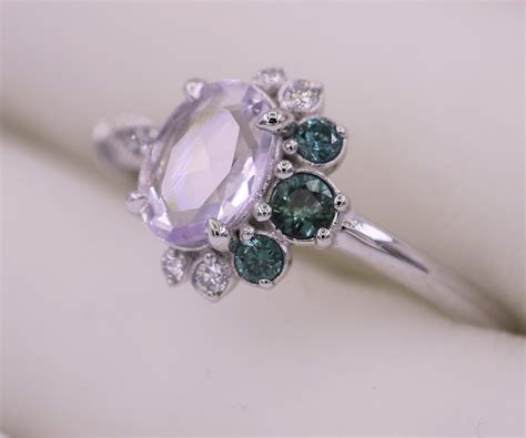 Fairy-tale Cluster Engagement Ring with Crescent Half Moon Halo and